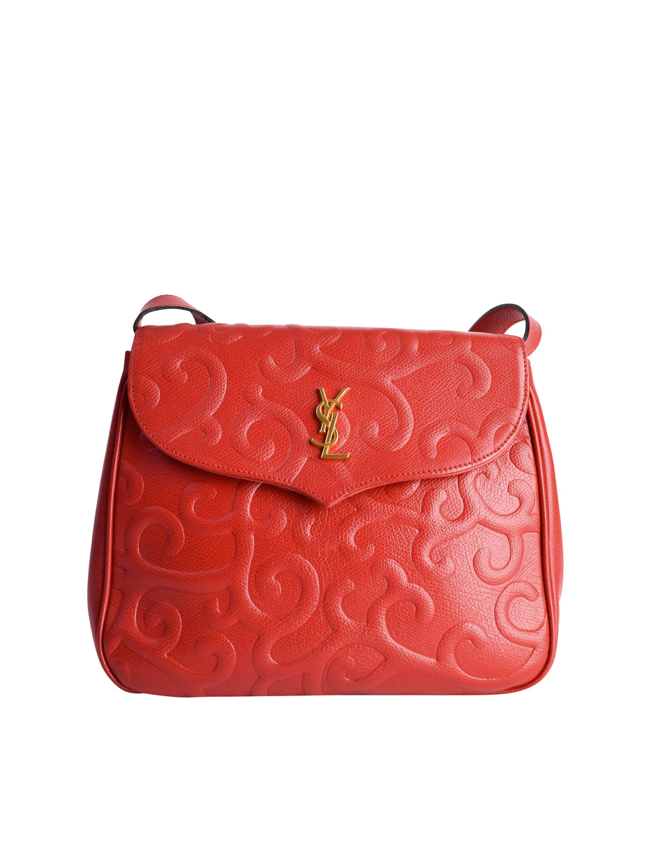 YSLRedLeatherEmbossedSwirlBag_