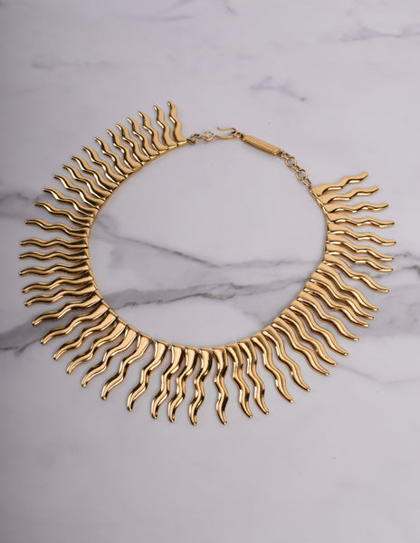 Yves Saint Laurent Vintage Numbered Golden Sunburst Ray Necklace
