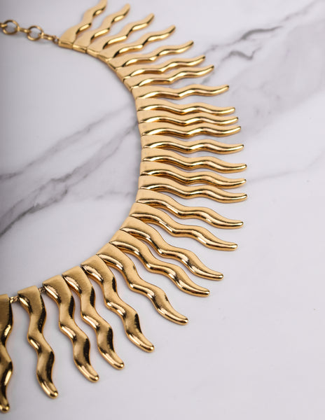 Yves Saint Laurent Vintage Numbered Golden Sunburst Ray Necklace