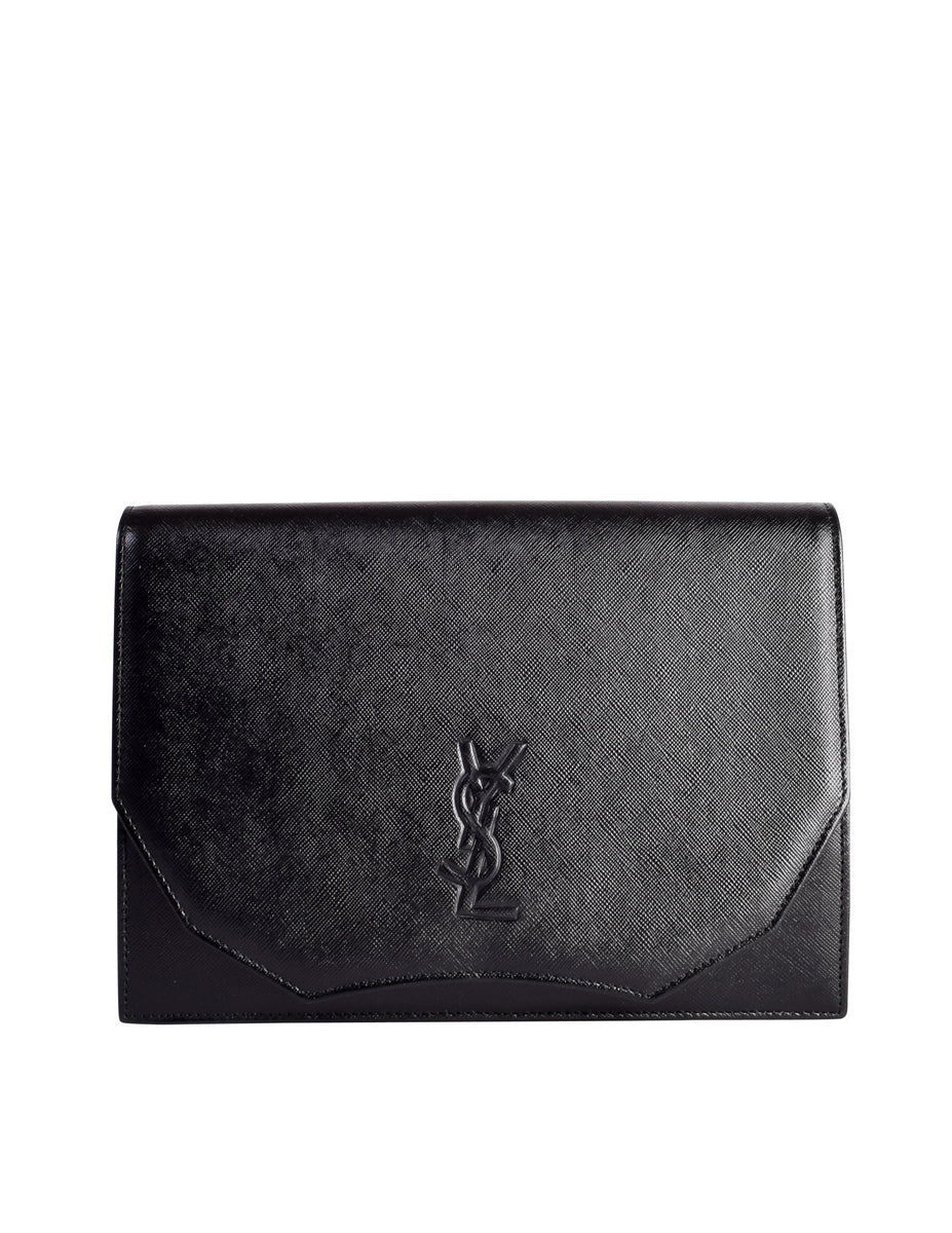 Saint Laurent YSL Black Caviar Classic Monogram Clutch at 1stDibs