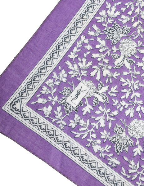 Yves Saint Laurent Vintage 1970s Purple White Floral Print Cotton Voile Scarf