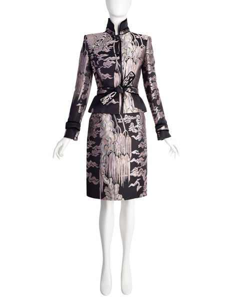 Yves Saint Laurent by Tom Ford Vintage AW2004 Iconic Chinoiserie Scenic Jacquard Jacket Skirt Suit