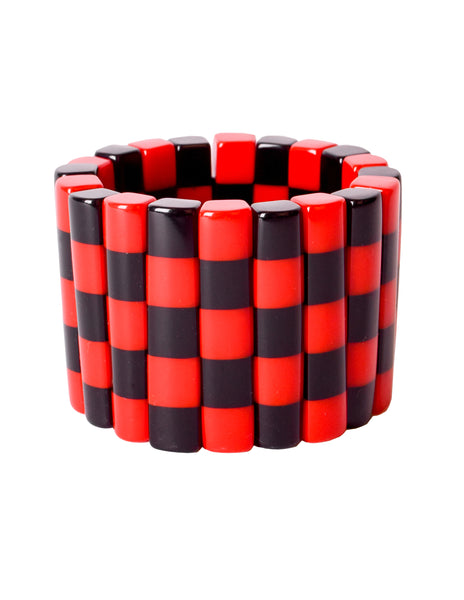 Vintage 1980s Red and Black Checkered Stretch Bracelet