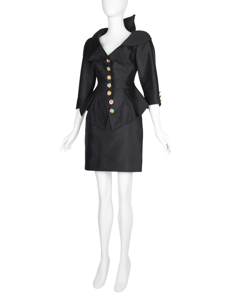 Christian Lacroix Vintage SS 1994 Vampy Black Silk Mini Skirt Suit