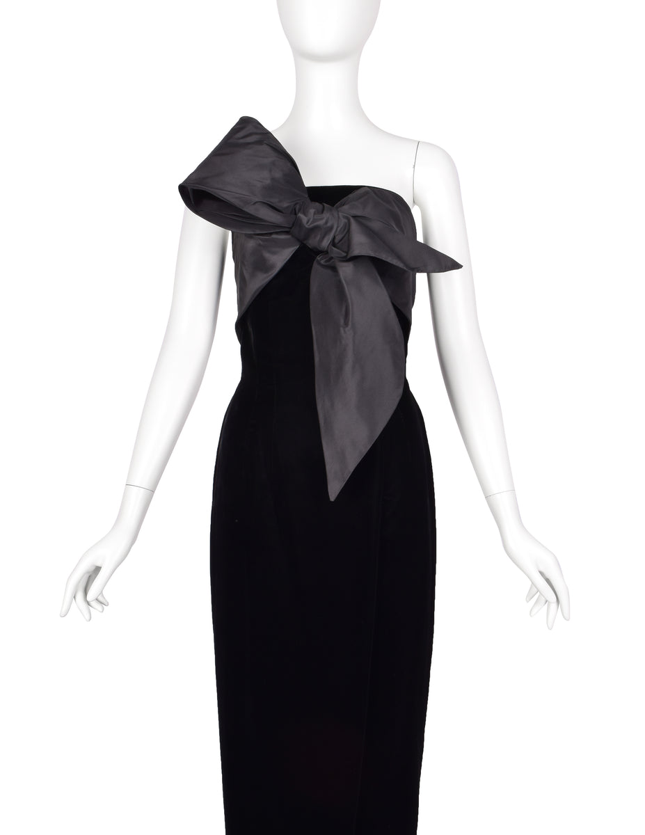 Mr. Blackwell Vintage 1960s Custom Black Velvet Taffeta Bow Gown