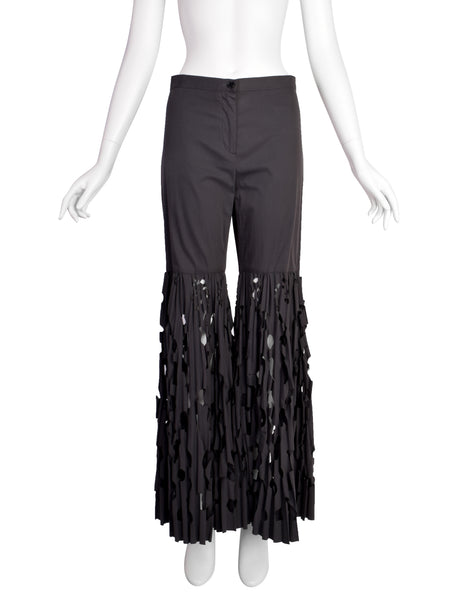 Romeo Gigli Vintage Charcoal Grey Incredible Wide Pleated Laser Cut Bell Bottom Pants