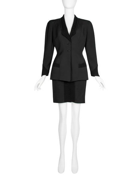 Thierry Mugler Vintage AW 1998 Knit Detailed Black Skirt Suit