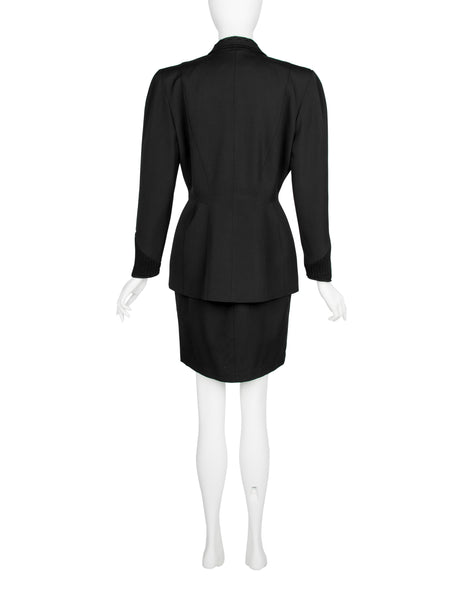 Thierry Mugler Vintage AW 1998 Knit Detailed Black Skirt Suit