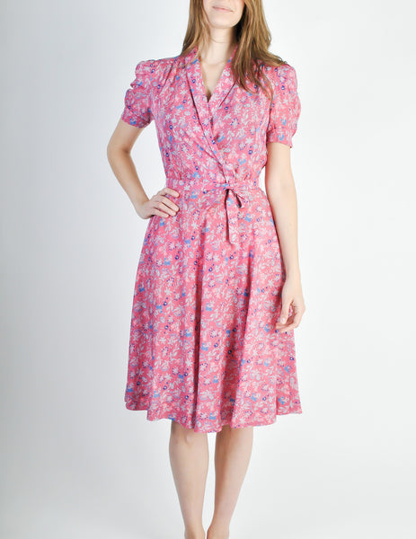 Vintage 1940s Pink Floral Dress