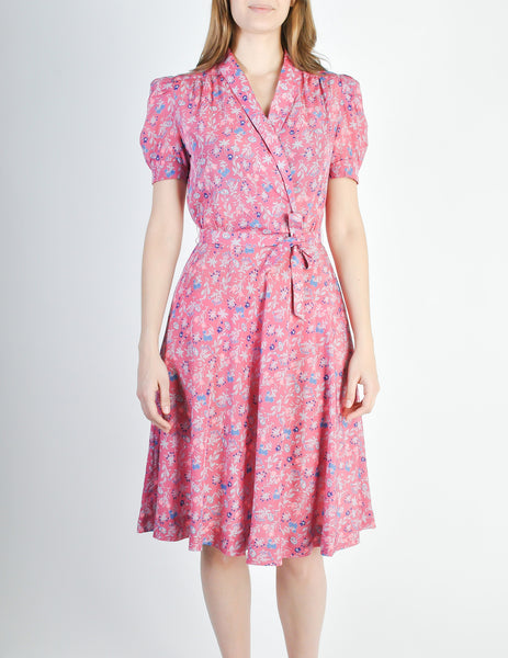 Vintage 1940s Pink Floral Dress