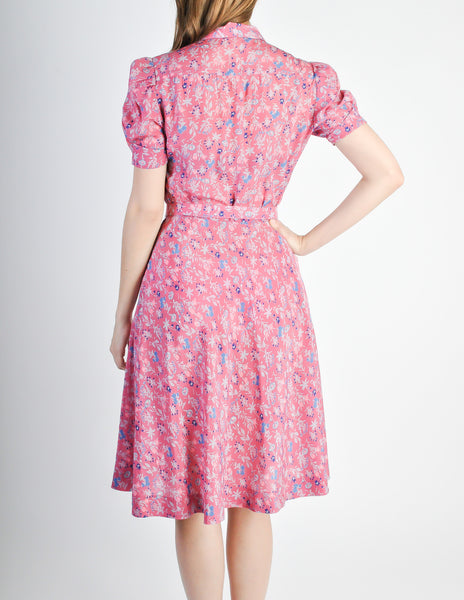 Vintage 1940s Pink Floral Dress