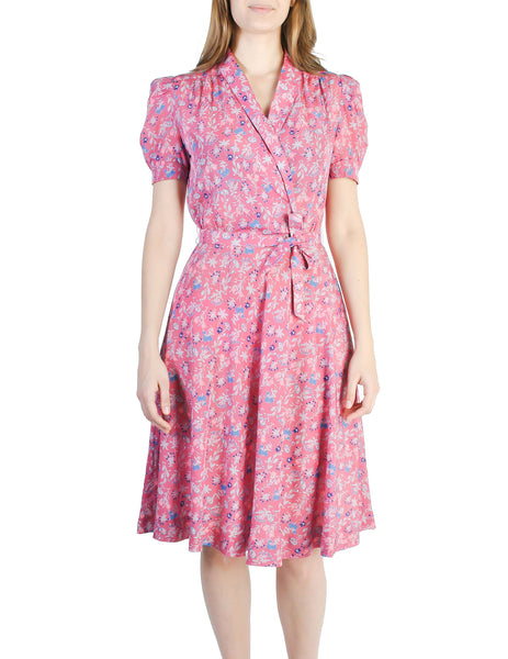Vintage 1940s Pink Floral Dress