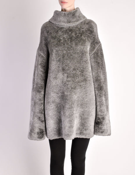 Alaïa Vintage Grey Fuzzy Oversized Turtleneck Sweater