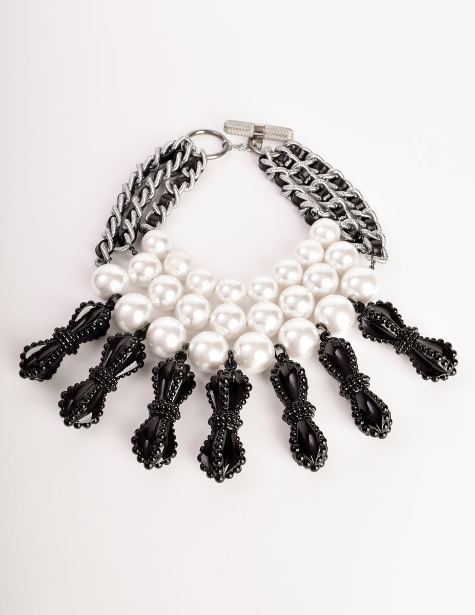 Off-White Gunmetal-Tone Faux Pearl Necklace - Men - Black Jewellery
