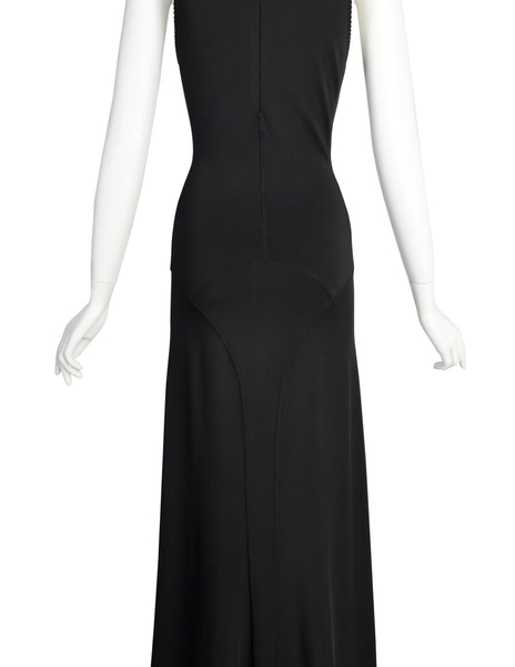 Alaia Vintage 1990s Black Seamed Body Con Full Length Dress