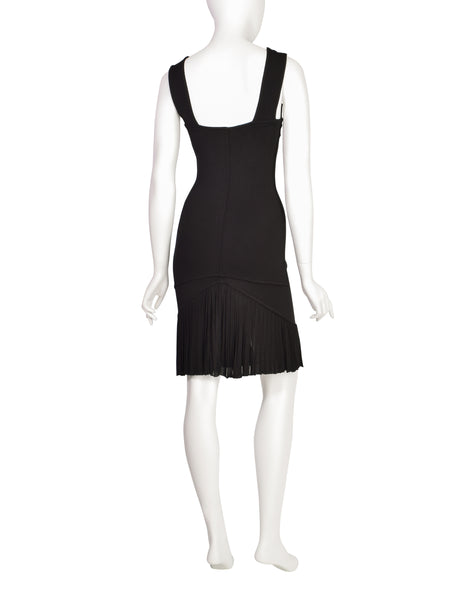 Alaia Vintage SS 1990 Sexy Black Ultra Body Con Pleated Detail Dress