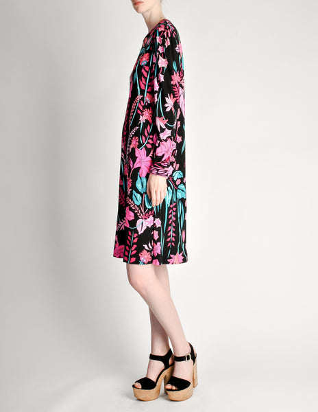 Bessi Vintage Silk Jersey Tropical Floral Print Dress