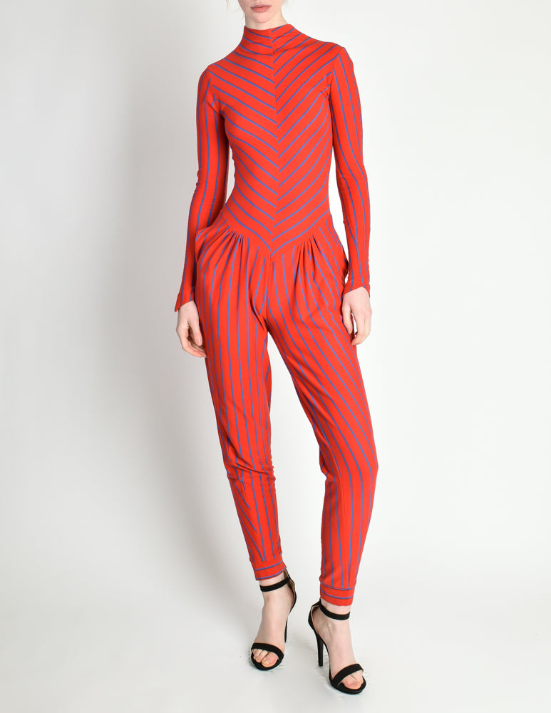 Betsey Johnson Punk Label Vintage Red Blue Striped Jumpsuit