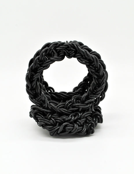 Vintage Handmade Woven Black Rubber Bracelet