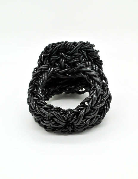 Vintage Handmade Woven Black Rubber Bracelet