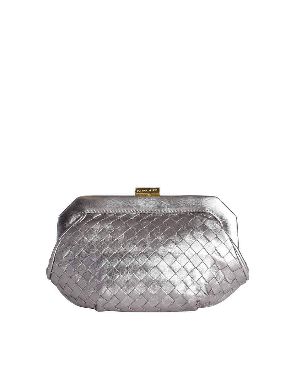 Bottega Veneta Fountain silver- The Pouch Leather Clutch Small – Once Only