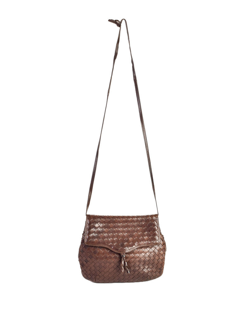 Bottega Veneta Vintage Intrecciato Brown Woven Leather Crossbody