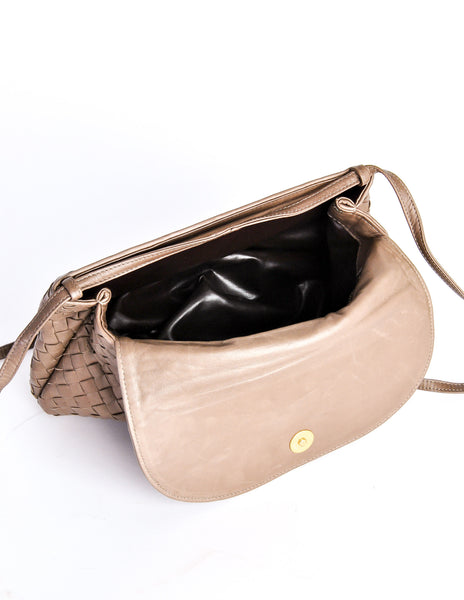 Bottega Veneta Vintage Intrecciato Mushroom Brown Woven Leather Crossbody Bag