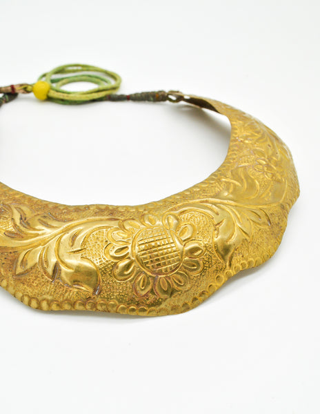 Vintage Brass Tin Tribal Choker Necklace