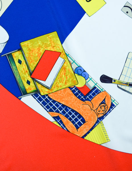 Chanel Vintage Artist Novelty Print Colorful Massive Oversized Silk Scarf