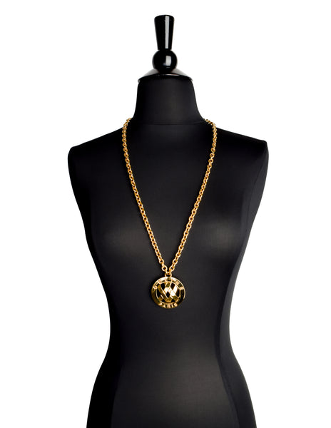Celine Vintage Gold Oversized Celine Paris Pendant Chain Necklace