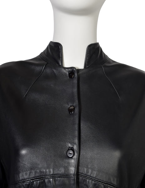 Chado Ralph Rucci Vintage Blue Black Paneled Leather Jacket