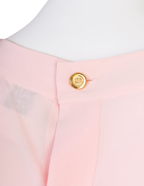 Chanel Vintage Baby Pink Silk Pleated Panel Button Back Tank Top