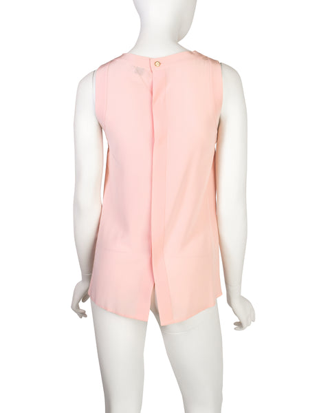 Chanel Vintage Baby Pink Silk Pleated Panel Button Back Tank Top