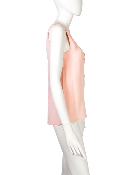 Chanel Vintage Baby Pink Silk Pleated Panel Button Back Tank Top
