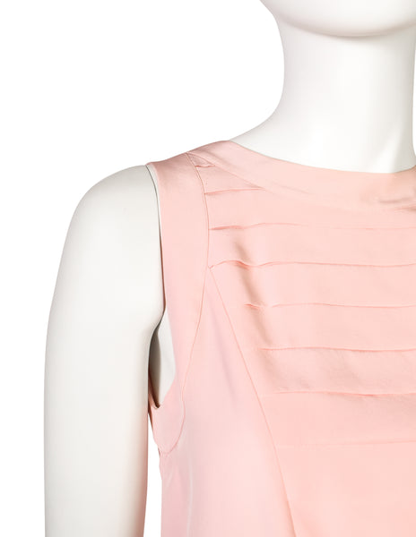 Chanel Vintage Baby Pink Silk Pleated Panel Button Back Tank Top