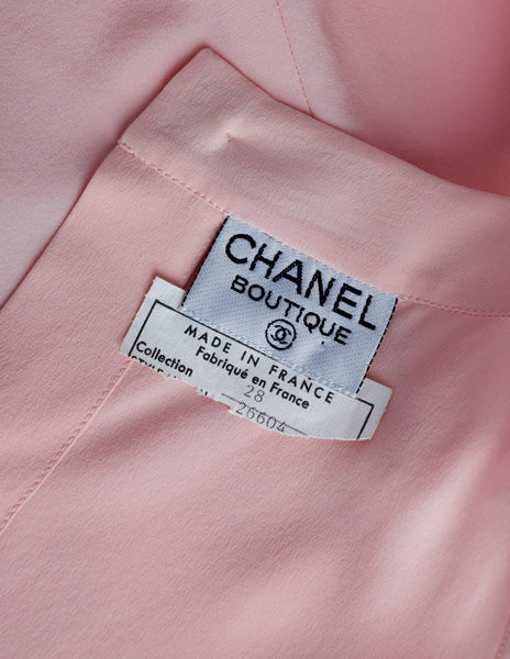 Chanel Vintage Baby Pink Silk Pleated Panel Button Back Tank Top