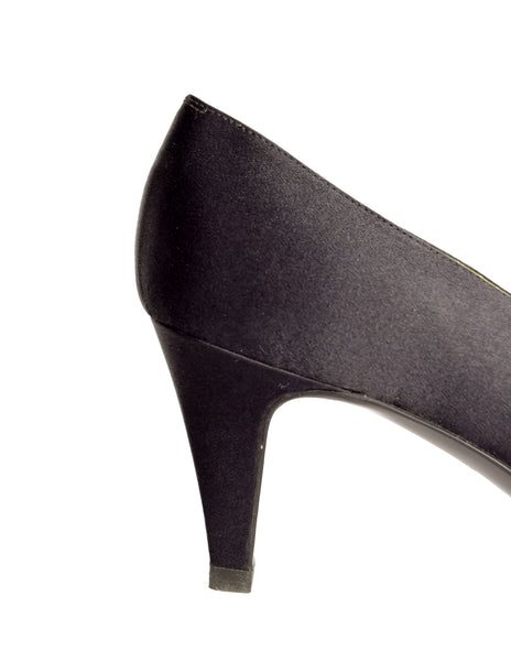 Chanel Vintage 1980s Black Satin Sequin Bow Pump Heels