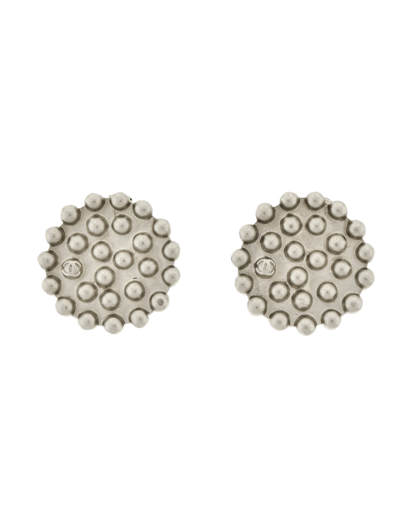 Chanel Vintage 1998 Silver Round 3D Dot Button Earrings