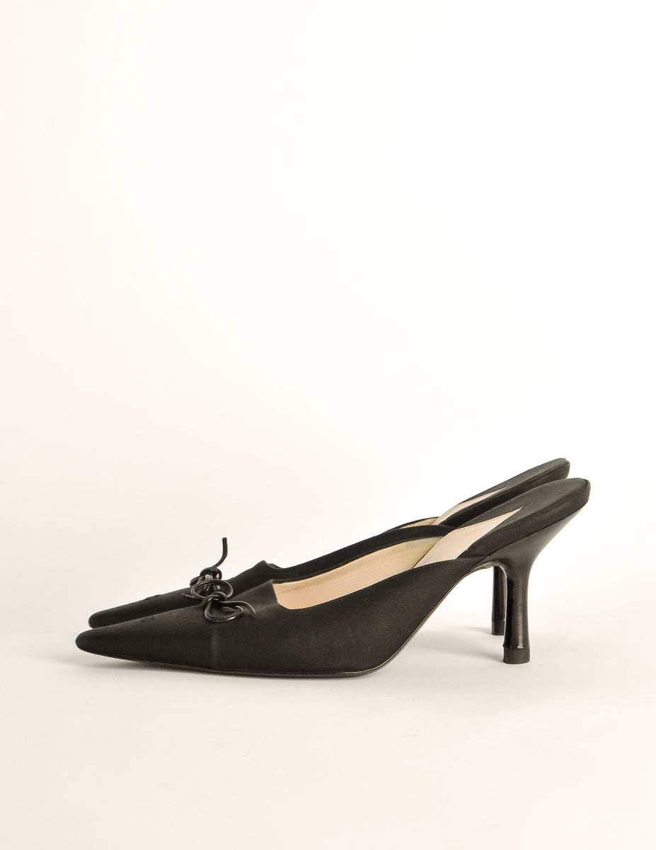 Chanel Vintage Black Pointed Toe Bow Mules – Amarcord Vintage Fashion