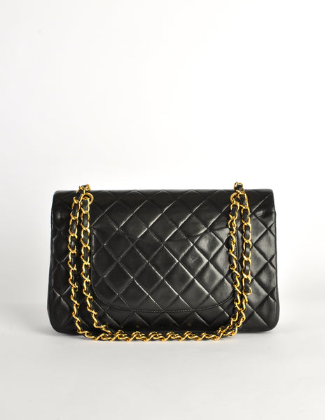 Chanel Vintage Black Quilted Lambskin Leather Classic Double Flap Bag