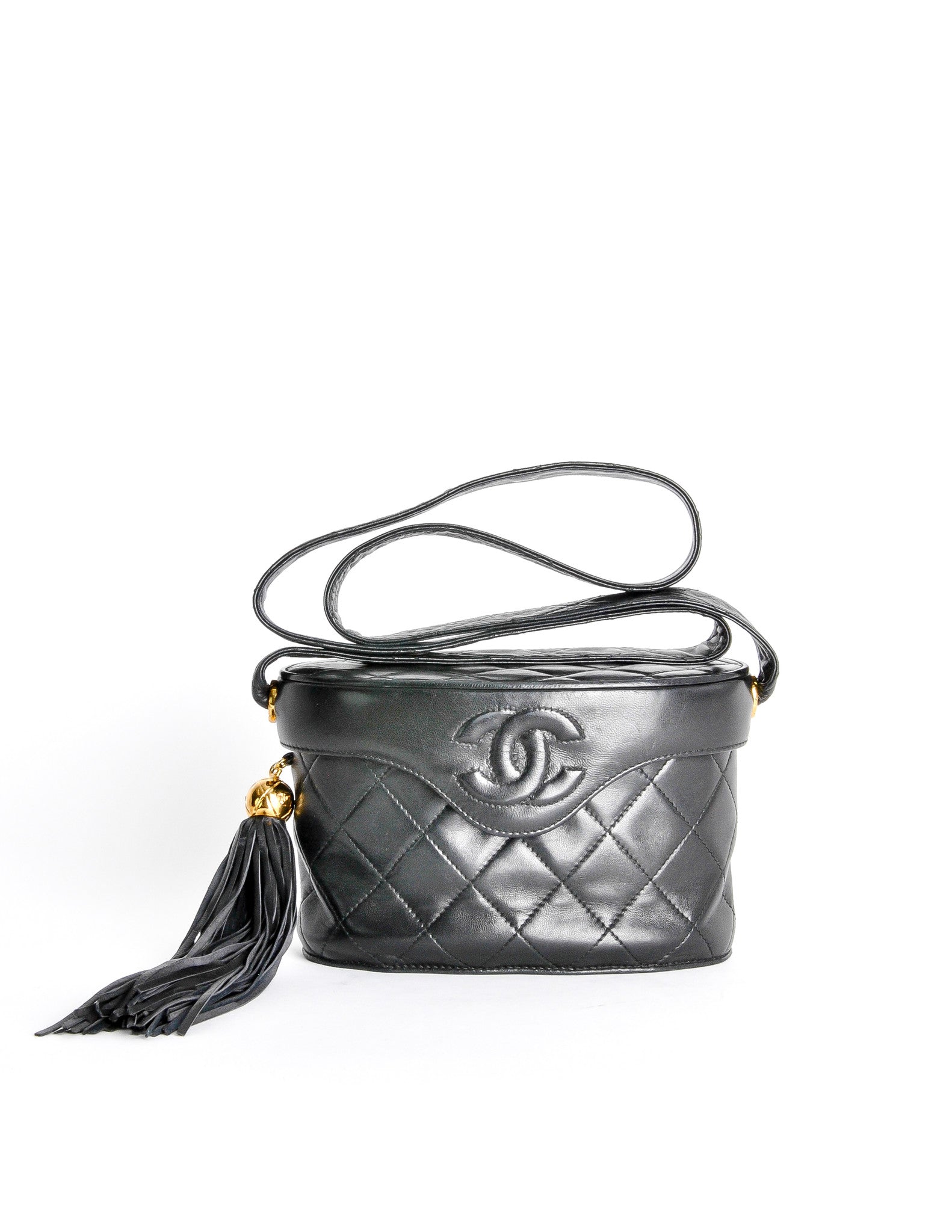 Chanel Vintage Black Quilted Lambskin Tassel Bag