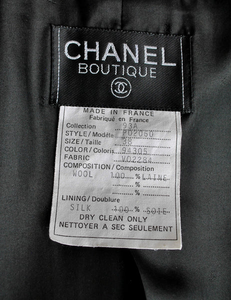 Chanel Vintage Black Wool Longline Blazer Coat