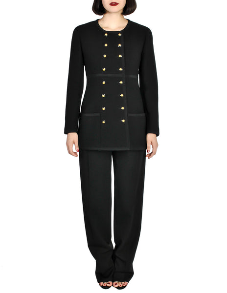 Chanel Vintage Black Wool Longline Blazer Coat