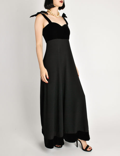 Chanel Vintage Black Velvet & Wool Maxi Evening Dress