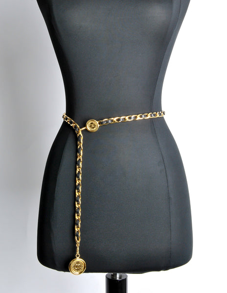Chanel Vintage Black/Gold Leather Chain Belt