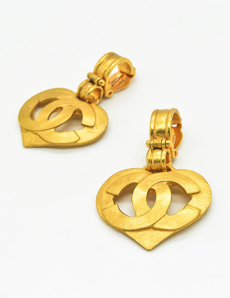 Chanel Vintage CC Logo Heart Earrings
