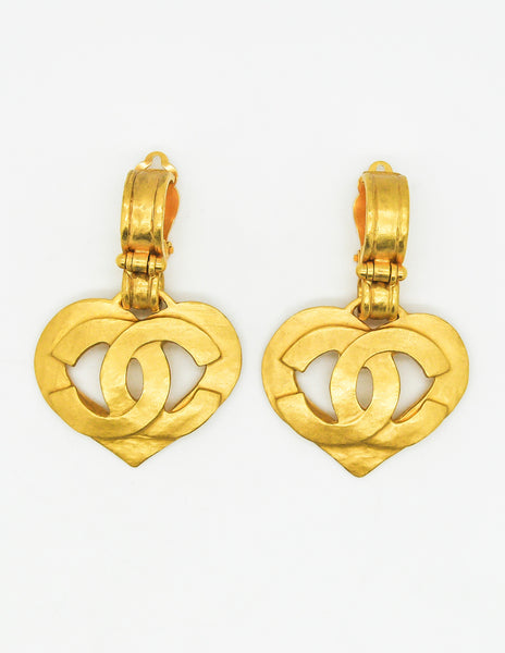 Chanel Vintage CC Logo Heart Earrings