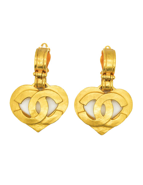 Chanel Vintage CC Logo Heart Earrings