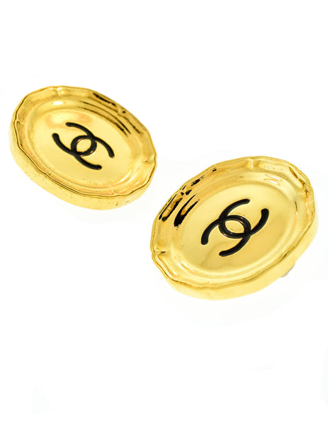 Chanel Vintage Large Gold CC Logo Plate Earrings