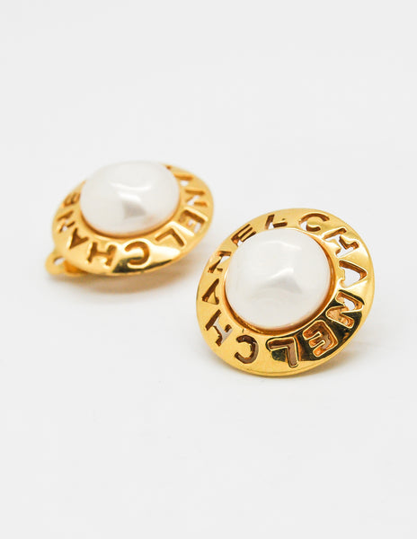 Chanel Vintage Cut Out Pearl Earrings